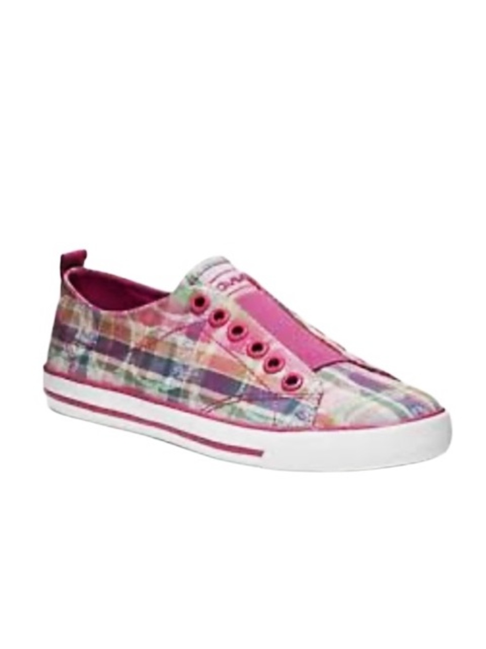 Coach "Katie" sneakers, multi-color plaid design, slip on, No laces Size 9.5